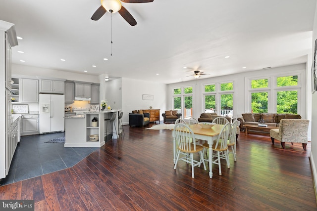 94 Tomahawk Way, Linden, VA 22642 - dining space with a ceiling fan, recessed lighting, and dark wood finished floors