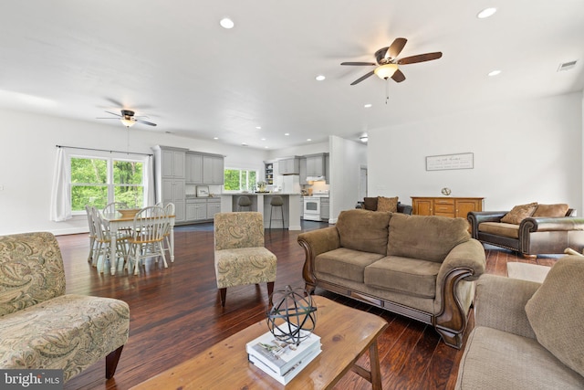 94 Tomahawk Way, Linden, VA 22642 - living area featuring ceiling fan, dark wood-style floors, and recessed lighting