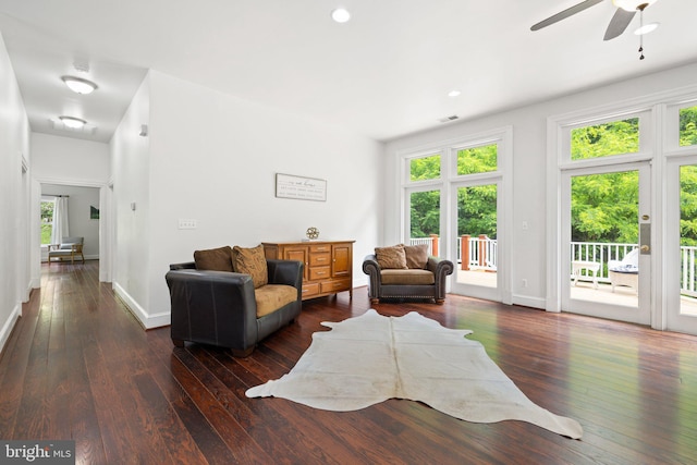 94 Tomahawk Way, Linden, VA 22642 - living area with hardwood / wood-style floors, a ceiling fan, baseboards, and recessed lighting