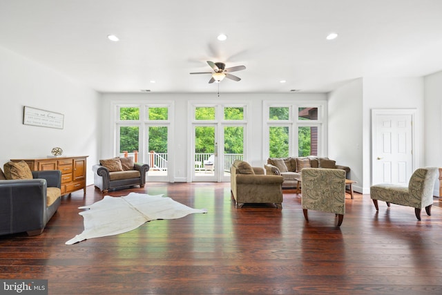 94 Tomahawk Way, Linden, VA 22642 - living area featuring ceiling fan, recessed lighting, and dark wood finished floors