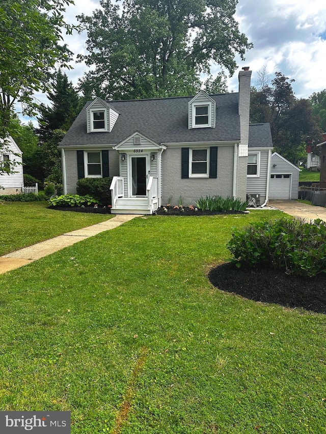 6924 Jefferson Ave, Falls Church, VA 22042 - cape cod-style house featuring a chimney, a front yard, a garage, and driveway