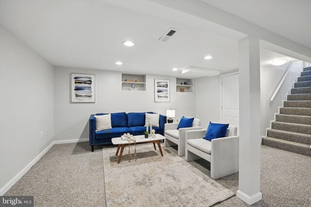 6924 Jefferson Ave, Falls Church, VA 22042 - living room featuring carpet floors, baseboards, stairs, and recessed lighting