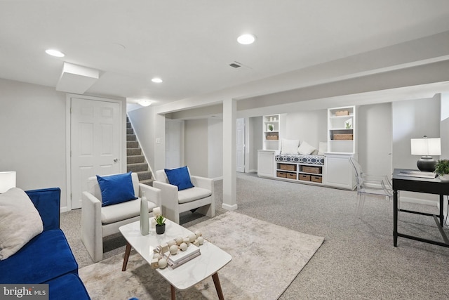 6924 Jefferson Ave, Falls Church, VA 22042 - living area featuring stairway, carpet, recessed lighting, and baseboards