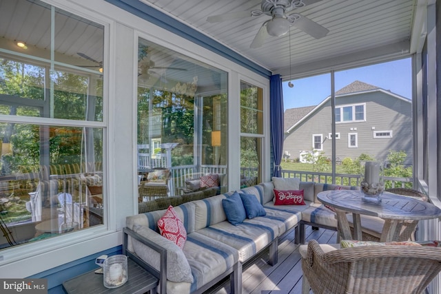 20785 Rodney Dr, Rehoboth Beach, DE 19971 - sunroom / solarium featuring an outdoor hangout area and ceiling fan