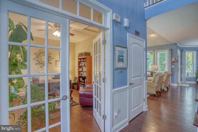 20785 Rodney Dr, Rehoboth Beach, DE 19971 - corridor featuring french doors, dark wood-style flooring, and baseboards