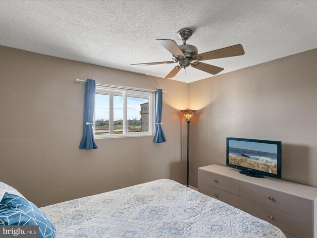 117 76th St Unit 302, Ocean City, MD 21842 - bedroom with a textured ceiling and a ceiling fan