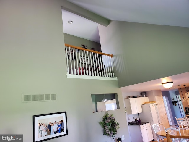 225 Canonero Dr, Bear, DE 19701 - living area featuring high vaulted ceiling, beamed ceiling, and recessed lighting