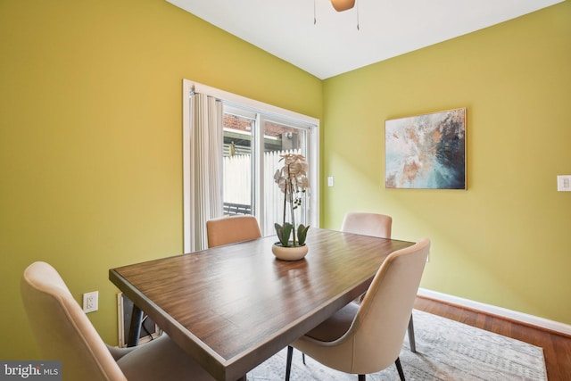 223 Parker St NE, Washington, DC 20002 - dining area with ceiling fan, wood finished floors, and baseboards