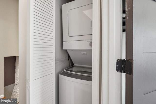 223 Parker St NE, Washington, DC 20002 - clothes washing area featuring stacked washing machine and dryer