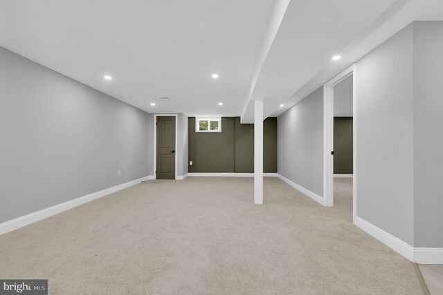 2129 Saranac St, Hyattsville, MD 20783 - below grade area with recessed lighting, light carpet, and baseboards