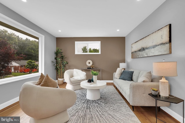 2129 Saranac St, Hyattsville, MD 20783 - living room featuring baseboards, wood finished floors, and recessed lighting