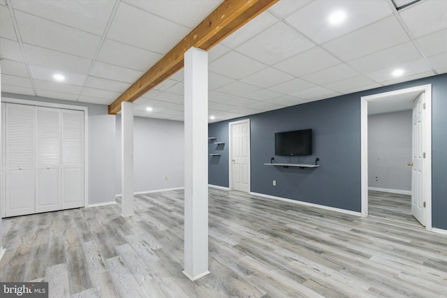 131 Red Haven Dr, North Wales, PA 19454 - finished basement featuring a paneled ceiling, wood finished floors, baseboards, and recessed lighting
