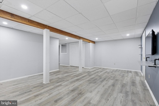 131 Red Haven Dr, North Wales, PA 19454 - finished below grade area with light wood finished floors, baseboards, recessed lighting, and a drop ceiling