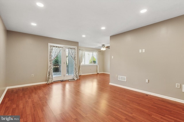 131 Red Haven Dr, North Wales, PA 19454 - unfurnished living room featuring baseboards, wood finished floors, recessed lighting, and a ceiling fan