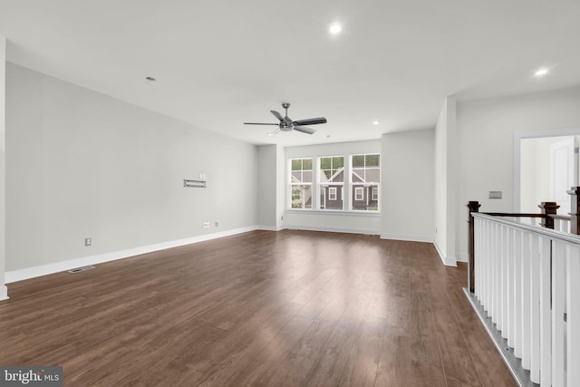 1552 Meadowlark Glen Rd, Dumfries, VA 22026 - empty room featuring dark wood finished floors, recessed lighting, ceiling fan, and baseboards
