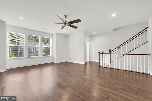 1552 Meadowlark Glen Rd, Dumfries, VA 22026 - unfurnished living room featuring ceiling fan, wood finished floors, recessed lighting, and baseboards