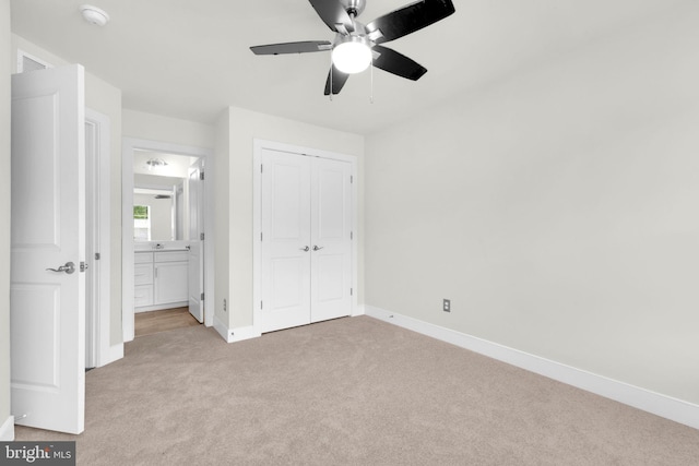 1552 Meadowlark Glen Rd, Dumfries, VA 22026 - unfurnished bedroom with carpet floors, baseboards, a closet, ensuite bath, and ceiling fan