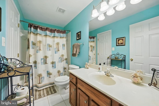 5280 Gunston Hall Dr, Woodbridge, VA 22193 - bathroom featuring tile patterned floors, toilet, vanity, and a shower with shower curtain