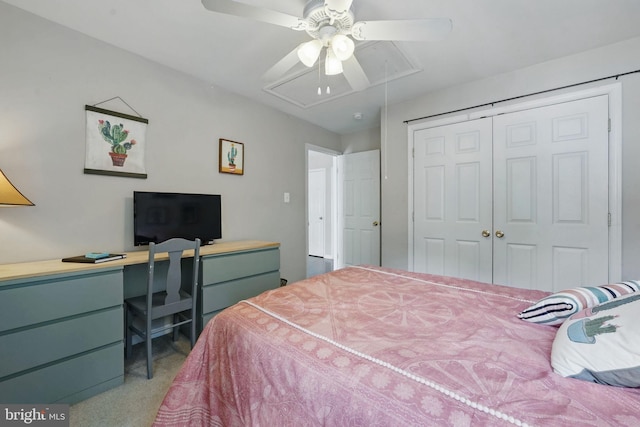 5280 Gunston Hall Dr, Woodbridge, VA 22193 - bedroom with attic access, a closet, carpet, a desk, and a ceiling fan