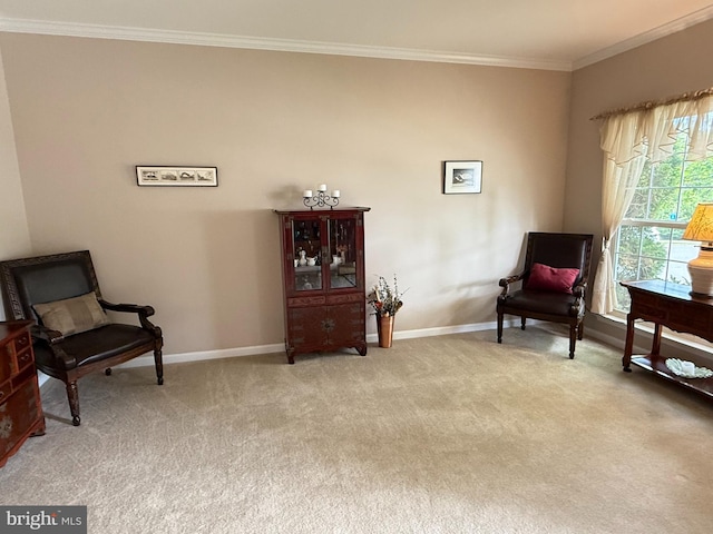 5280 Gunston Hall Dr, Woodbridge, VA 22193 - living area featuring baseboards, light carpet, and ornamental molding