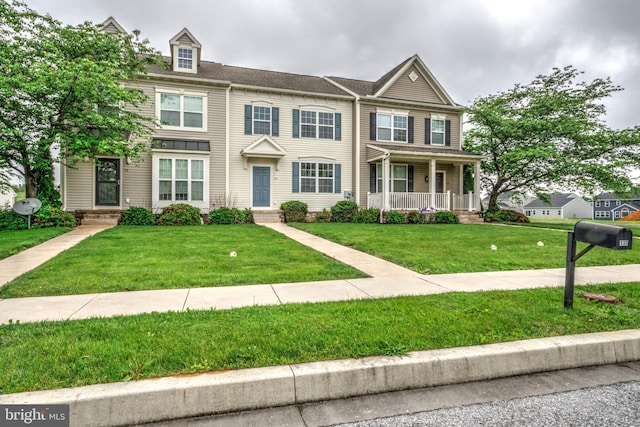 multi unit property featuring a front yard and a porch