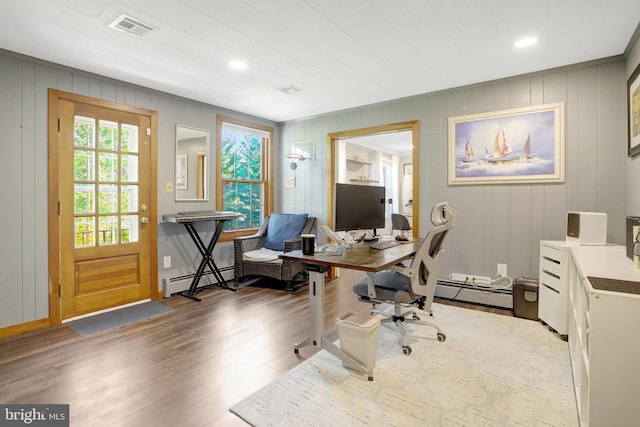 104 River Forest Ln, Fort Washington, MD 20744 - home office with a baseboard heating unit, wood finished floors, and recessed lighting