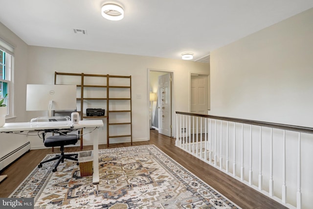 104 River Forest Ln, Fort Washington, MD 20744 - office featuring wood finished floors, baseboards, and a baseboard radiator