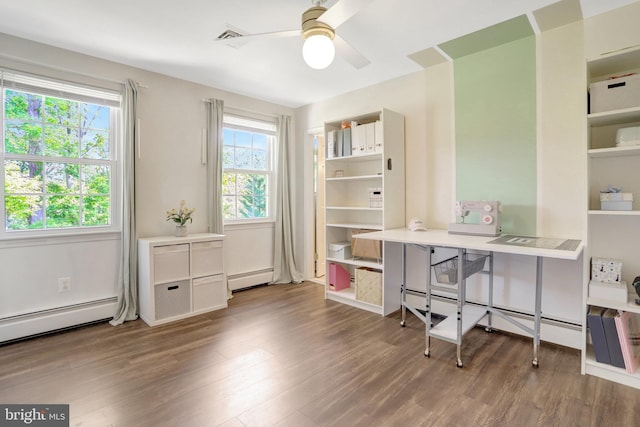 104 River Forest Ln, Fort Washington, MD 20744 - office area with wood finished floors, ceiling fan, and plenty of natural light