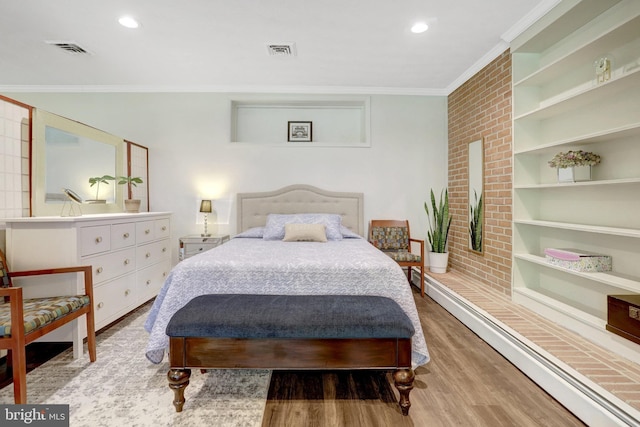 104 River Forest Ln, Fort Washington, MD 20744 - bedroom featuring crown molding, wood finished floors, a baseboard radiator, and recessed lighting