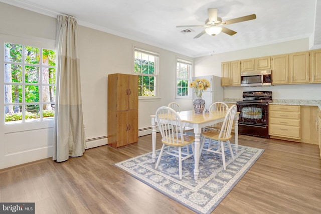 104 River Forest Ln, Fort Washington, MD 20744 - dining space with ceiling fan, light wood finished floors, and ornamental molding