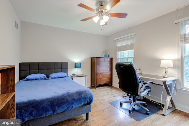 bedroom featuring light wood-style floors and multiple windows
