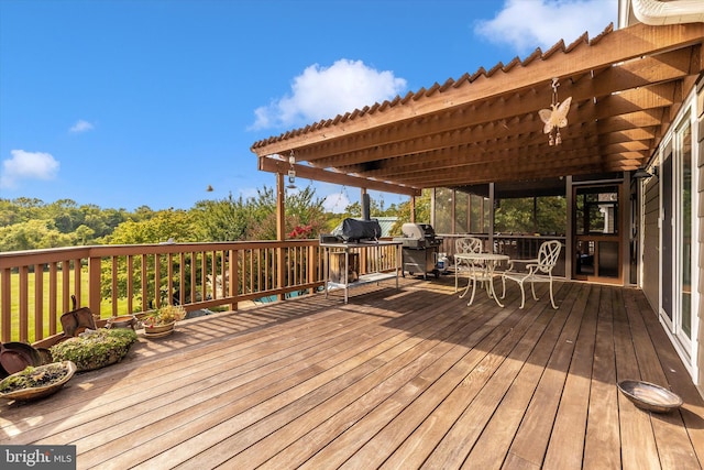 deck featuring grilling area