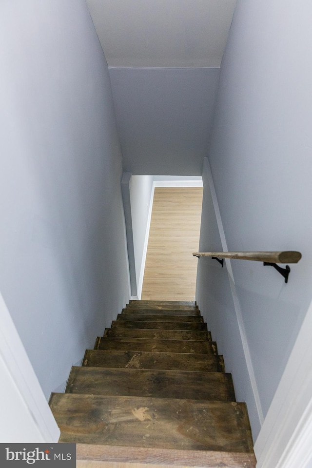 stairs featuring wood finished floors