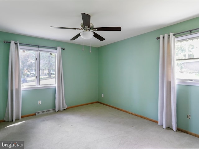 14705 Bourbon St SW, Cresaptown, MD 21502 - empty room featuring ceiling fan, baseboard heating, light carpet, and baseboards