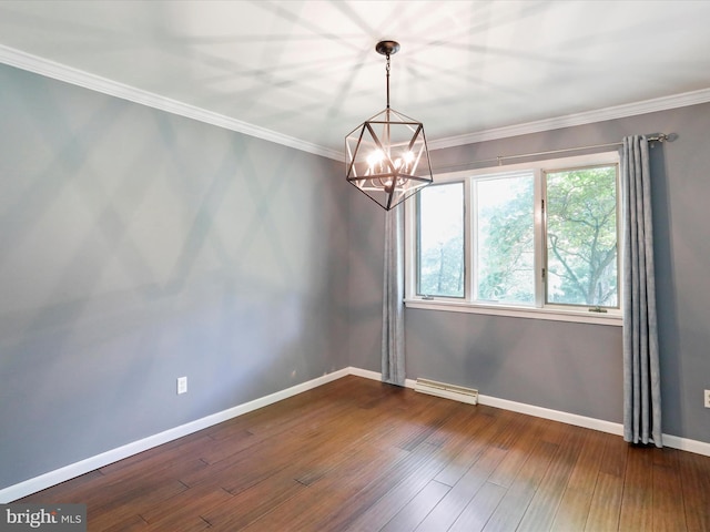 14705 Bourbon St SW, Cresaptown, MD 21502 - empty room featuring a chandelier, dark wood-style floors, baseboards, and crown molding