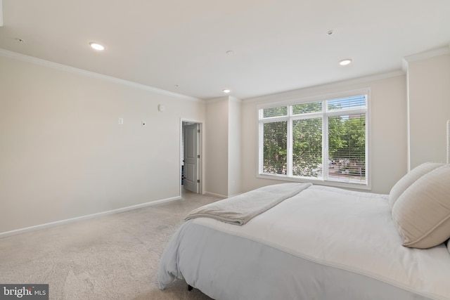 1102 Ribbon Limestone Ter SE, Leesburg, VA 20175 - bedroom with light carpet, ornamental molding, baseboards, and recessed lighting