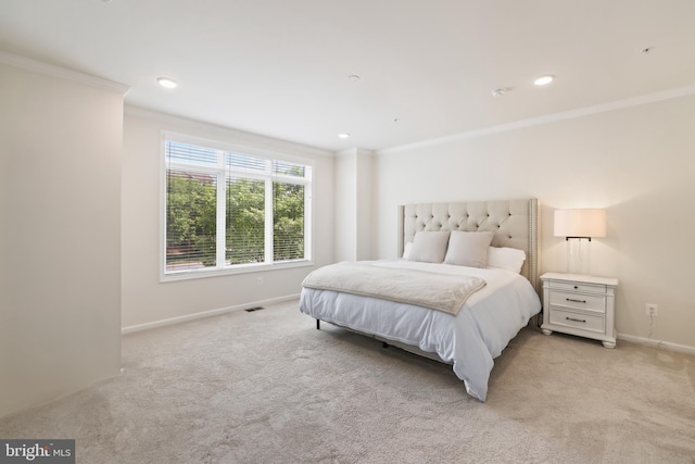 1102 Ribbon Limestone Ter SE, Leesburg, VA 20175 - bedroom with ornamental molding, light colored carpet, baseboards, and recessed lighting