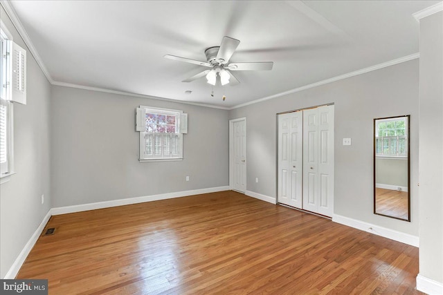 1795 Hillcrest Ln, Aston, PA 19014 - unfurnished bedroom featuring light wood-style floors, baseboards, crown molding, and a ceiling fan