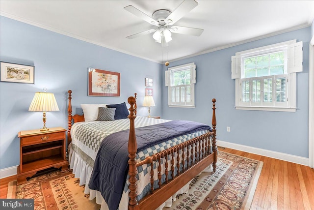 1795 Hillcrest Ln, Aston, PA 19014 - bedroom featuring baseboards, light wood-style flooring, crown molding, and a ceiling fan