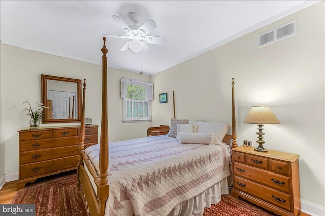 1795 Hillcrest Ln, Aston, PA 19014 - bedroom with dark wood-style flooring, crown molding, a ceiling fan, and baseboards