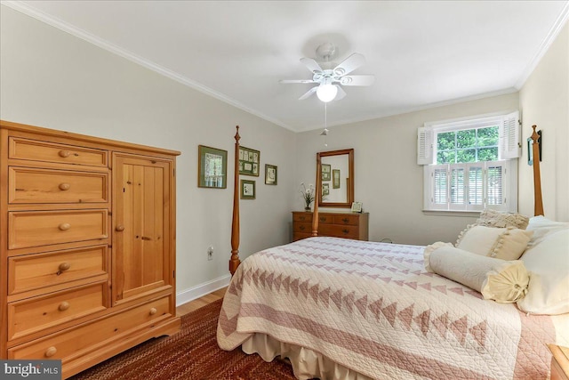 1795 Hillcrest Ln, Aston, PA 19014 - bedroom with dark wood-style flooring, crown molding, baseboards, and a ceiling fan