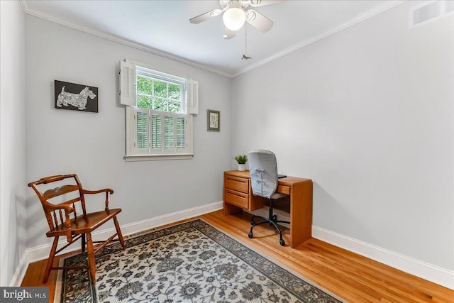 1795 Hillcrest Ln, Aston, PA 19014 - office with wood finished floors, baseboards, ornamental molding, and ceiling fan