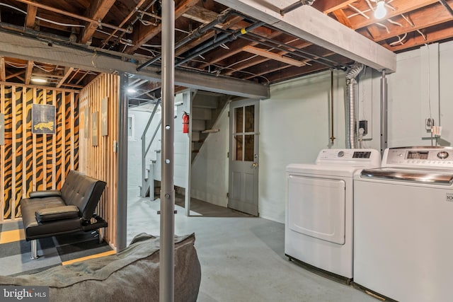 119 Burke, Towson, MD 21286 - unfinished below grade area with washing machine and clothes dryer and stairs