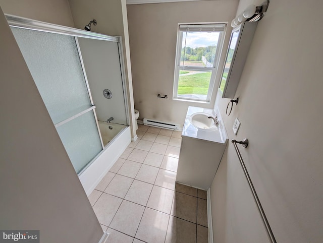 5809 Old Rte 22, Bernville, PA 19506 - bathroom with a baseboard radiator, tile patterned floors, toilet, combined bath / shower with glass door, and vanity