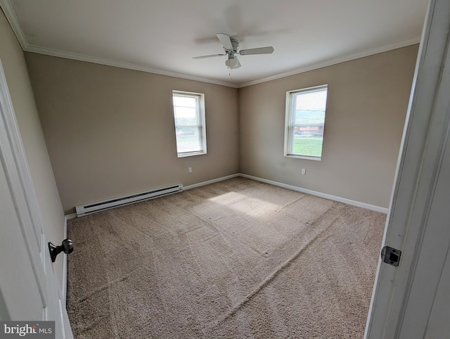 5809 Old Rte 22, Bernville, PA 19506 - empty room with a baseboard heating unit, healthy amount of natural light, carpet flooring, and crown molding