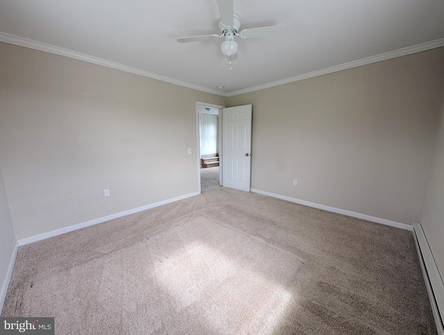 5809 Old Rte 22, Bernville, PA 19506 - carpeted empty room featuring a baseboard heating unit, a ceiling fan, ornamental molding, and baseboards