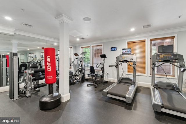 2301 25th St S Unit 4-303, Arlington, VA 22206 - gym featuring ornate columns, crown molding, baseboards, and recessed lighting