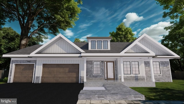 LOT4F Windemeer Ln, Amissville, VA 20106 - modern inspired farmhouse with board and batten siding, a garage, driveway, a front lawn, and stone siding
