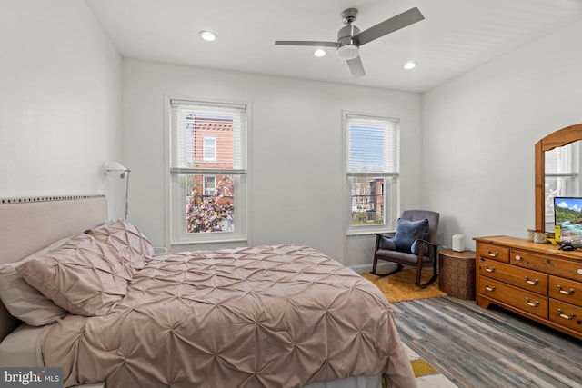 1807 N 27th St, Philadelphia, PA 19121 - bedroom featuring wood finished floors, recessed lighting, a ceiling fan, and baseboards