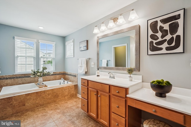full bath featuring tile patterned floors, a bath, and vanity